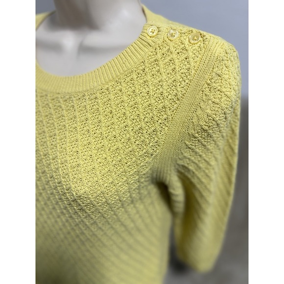 TALBOTS Button Shoulder Sweater M Yellow Cotton Crewneck Retro Twee Preppy - Picture 2 of 7